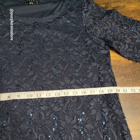 Tiana B Sequins Floral Lace Midi Dress 16 W Navy Dark Coquette Ethereal - Picture 9 of 11